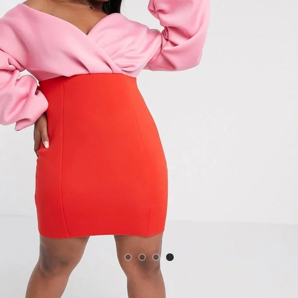 ASOS Curve | Dresses | Curve Fallen Shoulder Pleated Puff Sleeve Pencil  Contrast Mini Dress | Poshmark